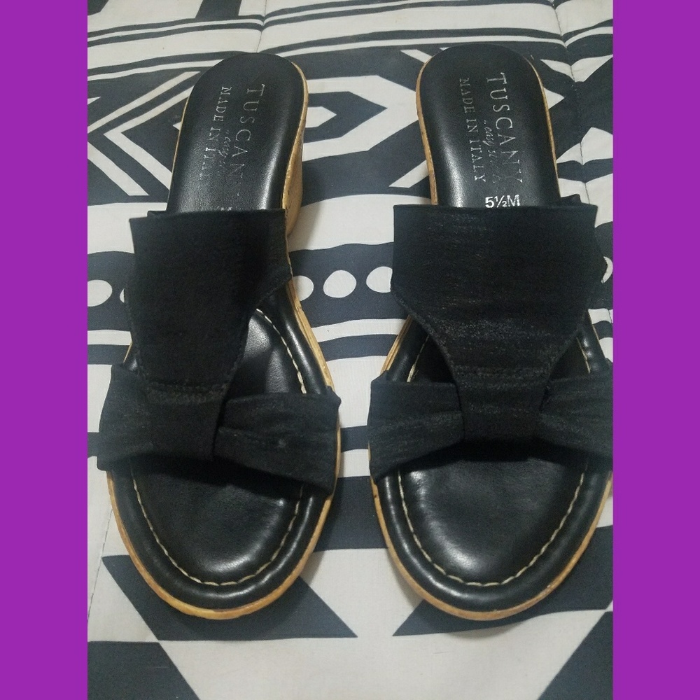 Black cork wedge sandals
